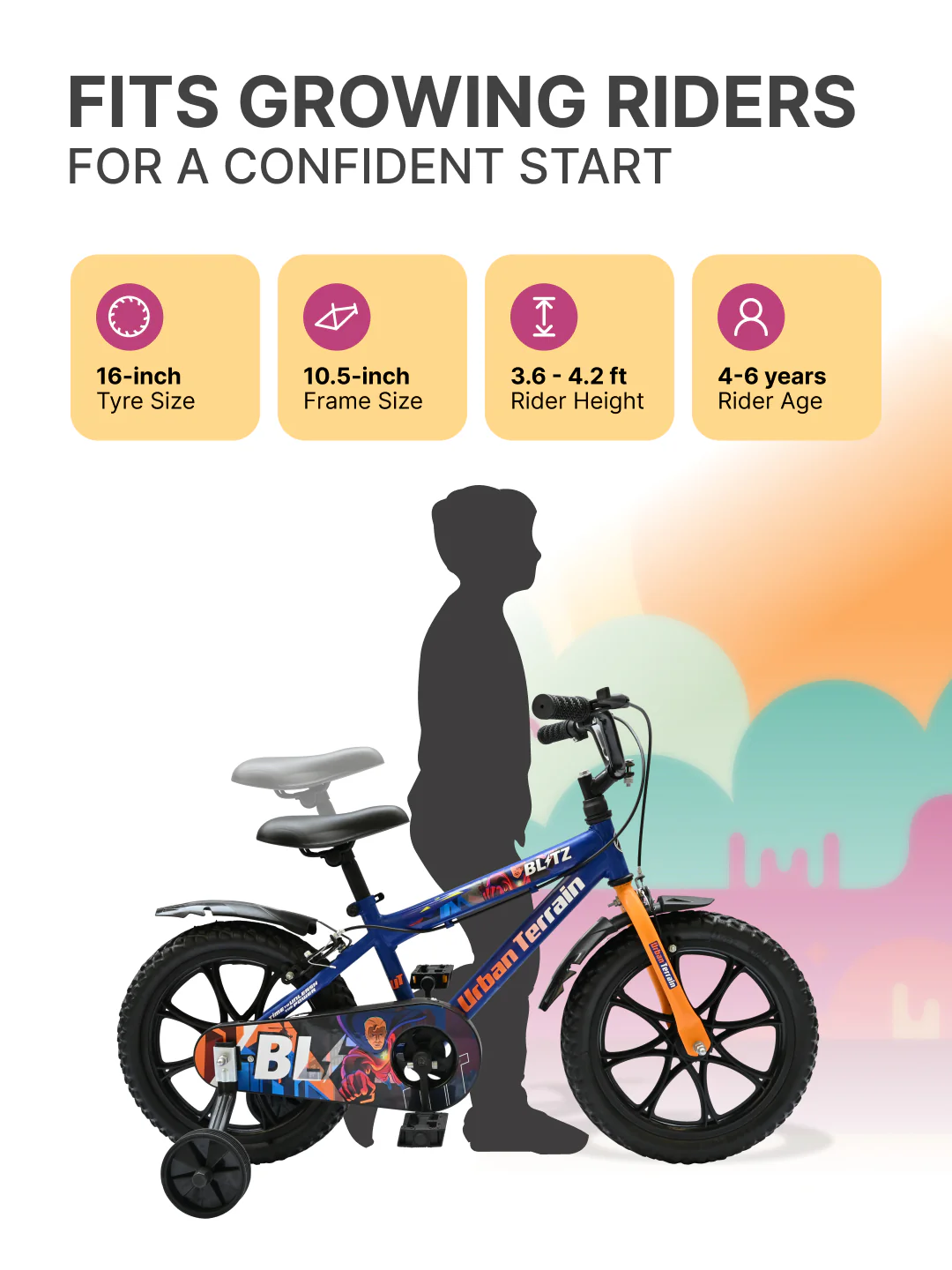 Urban Terrain Blitz Cycles 16T for Boys/Girls Kids Ages 4 to 6 Comes with Training Wheels (Blue) - Image 5