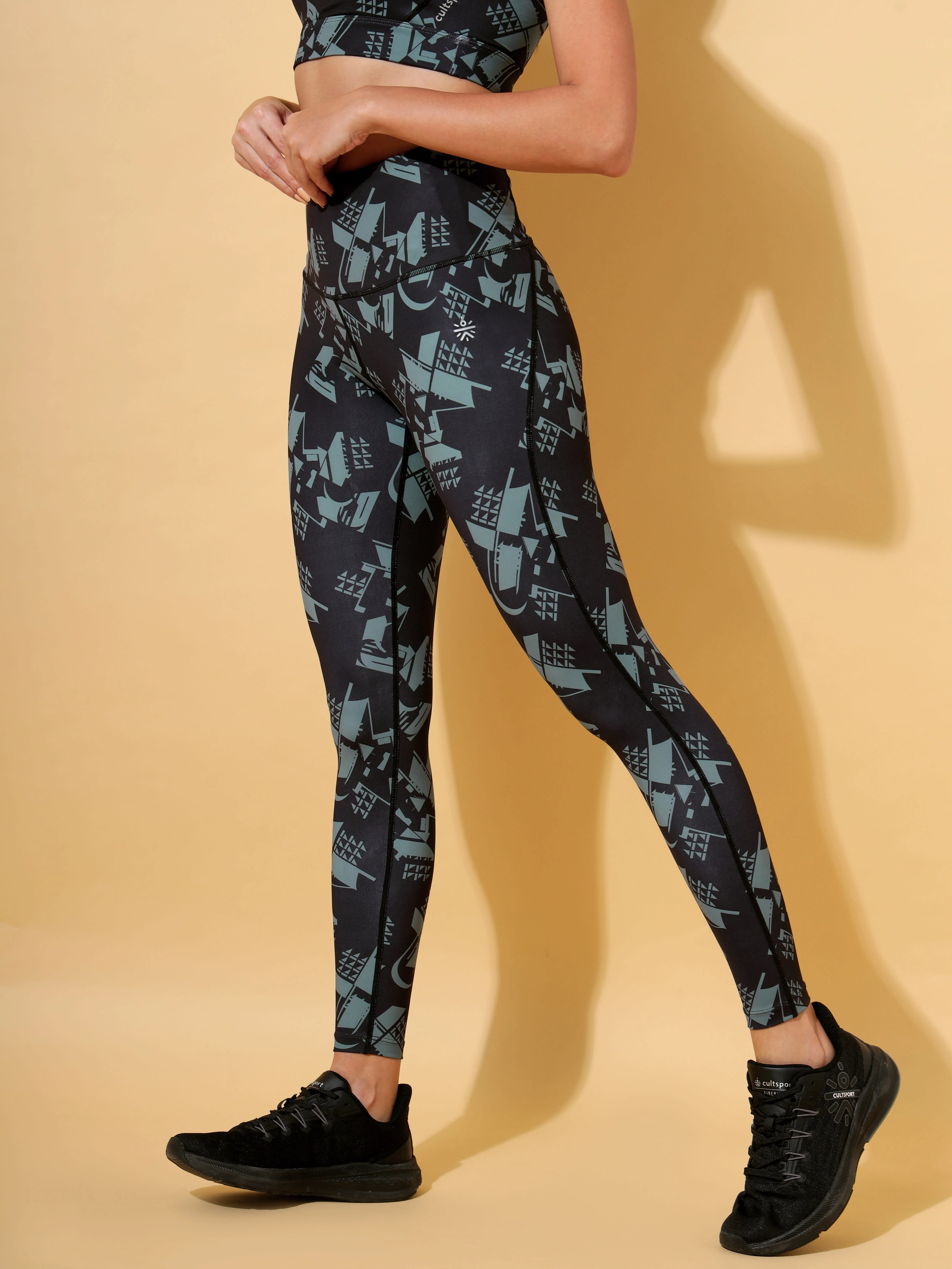 Absolute Fit Abstract Black Print Tights - Image 3