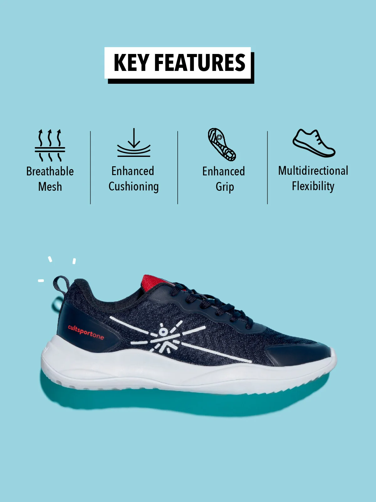 cult Lope Men Running Shoes - Navy Blue/Red - Image 3