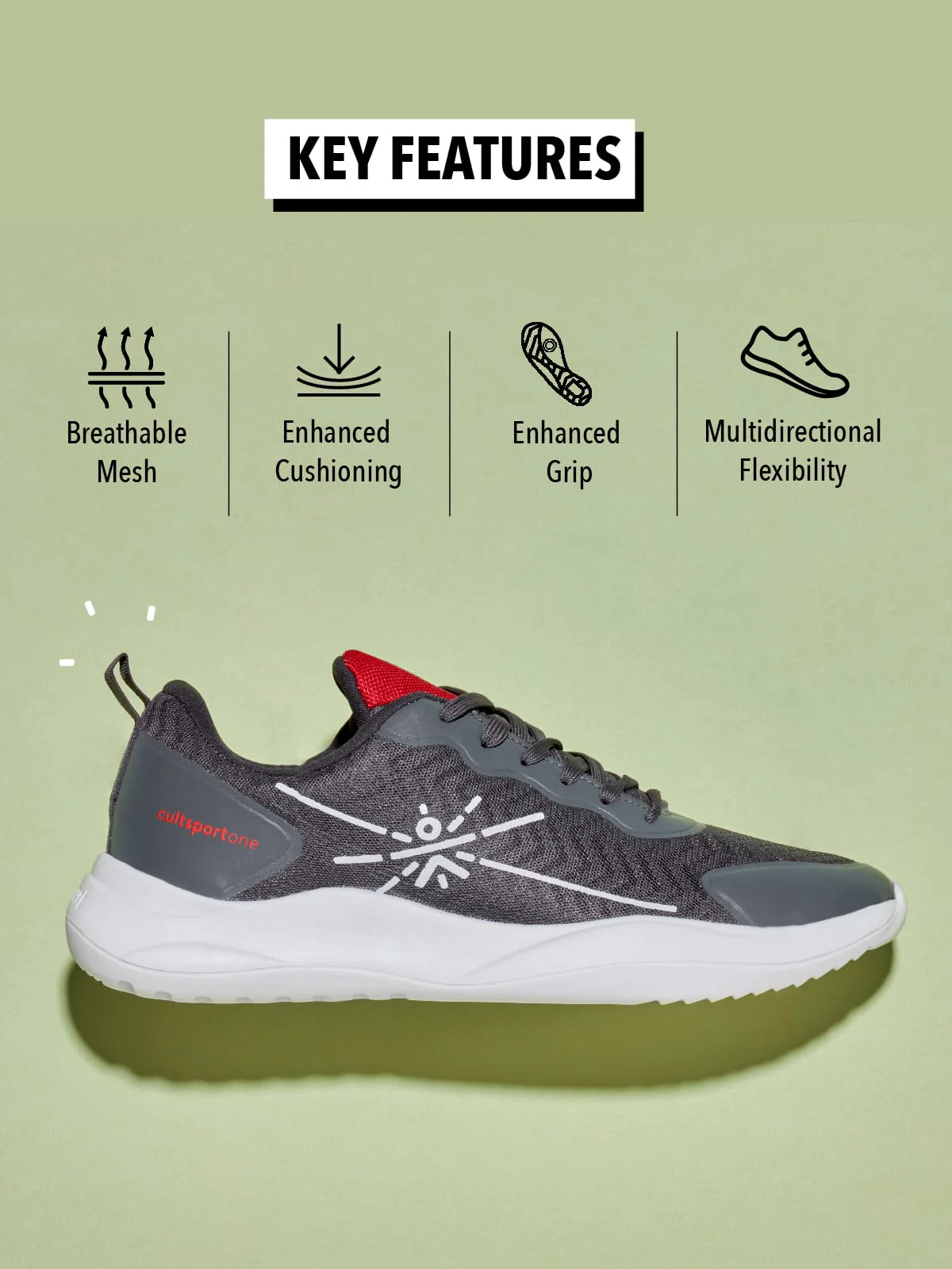 cult Lope Men Running Shoes - Grey/Red - Image 4