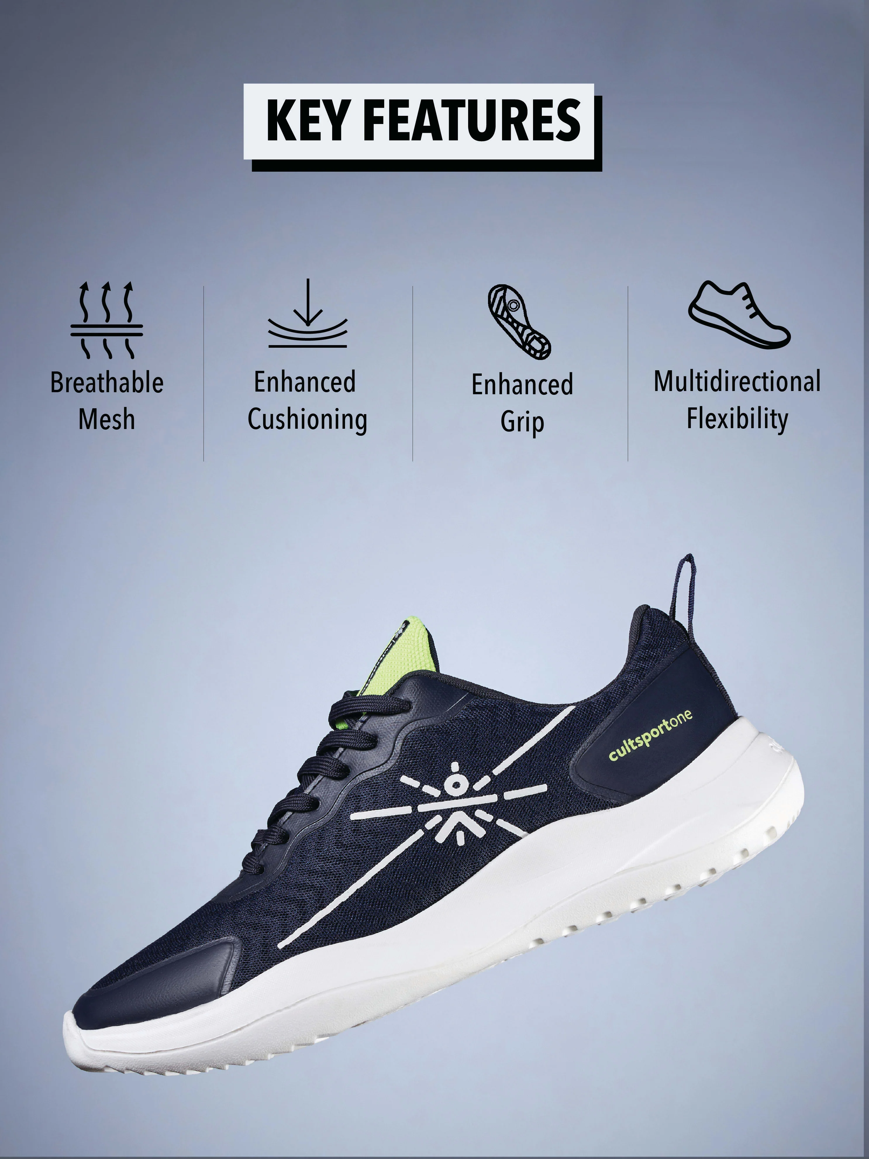 cult Lope Men Running Shoes - Navy/Lime Green - Image 3