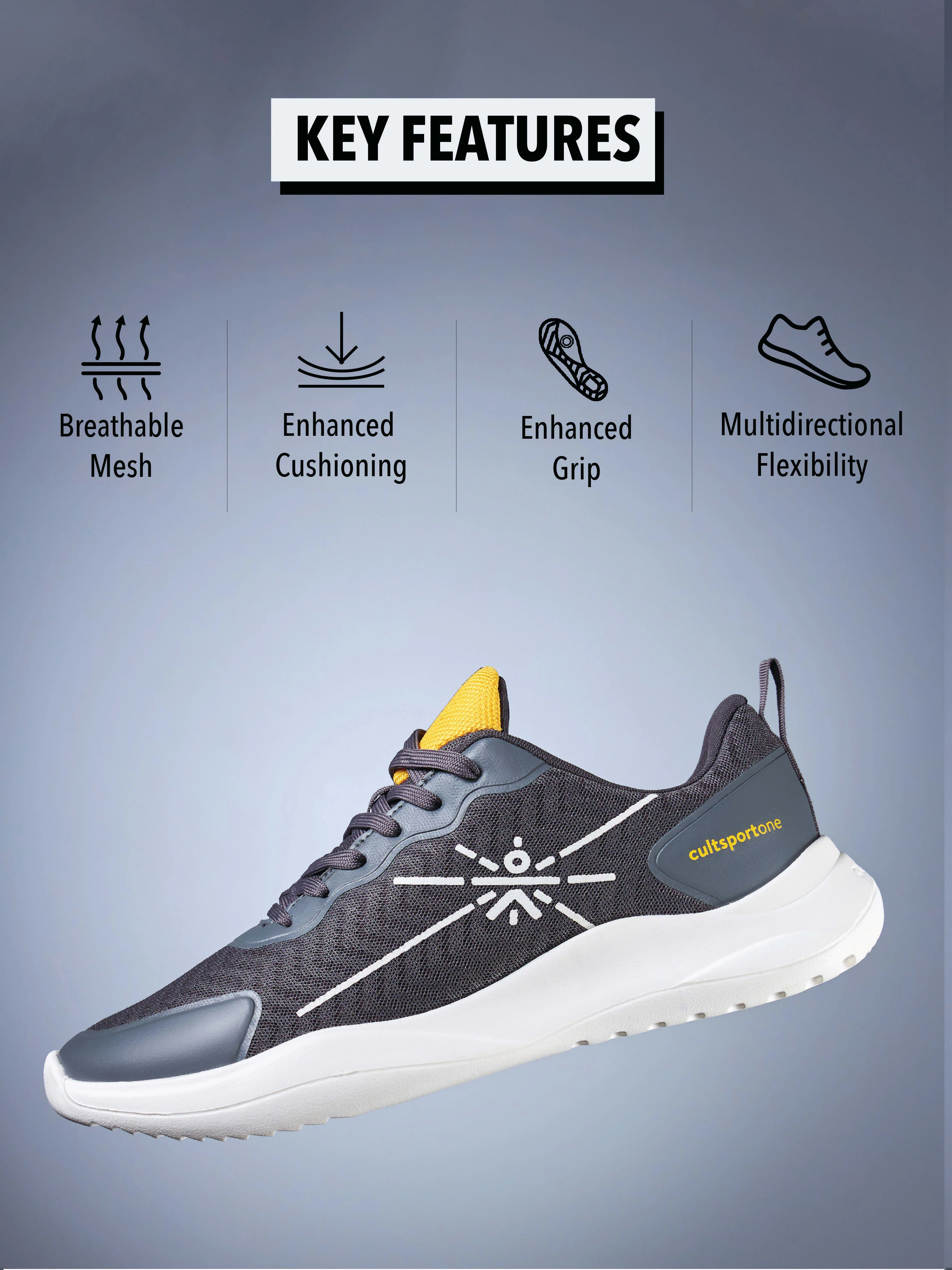 cult Lope Men Running Shoes - Grey/Yellow - Image 4