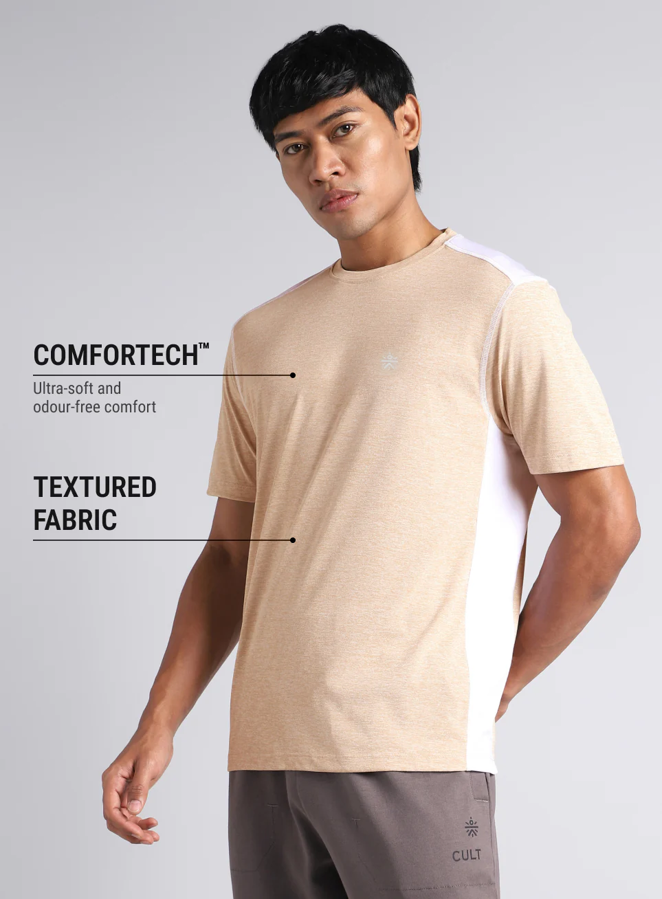 Men's Amp Up Beige Comfortech T-shirt - Image 5