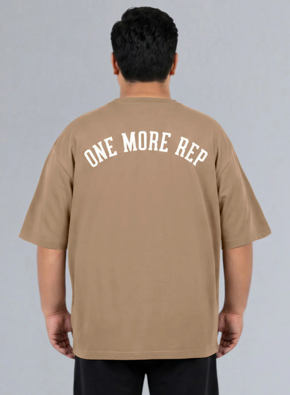 Men's Beige One More Rep Graphic Plus Size Oversized Fit T-shirt - Image 6