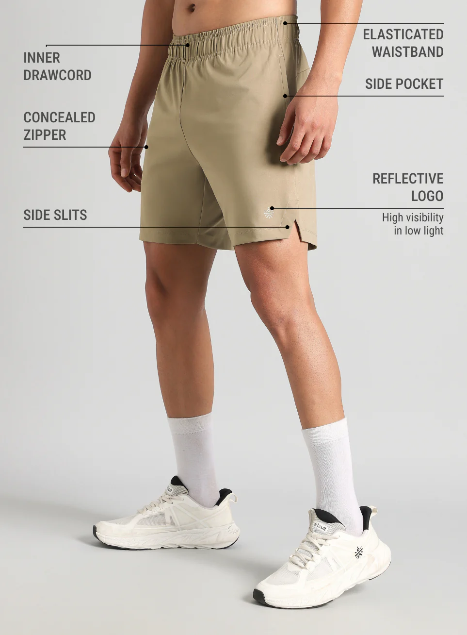 Men's Beige Pace Up Running Shorts - Image 5