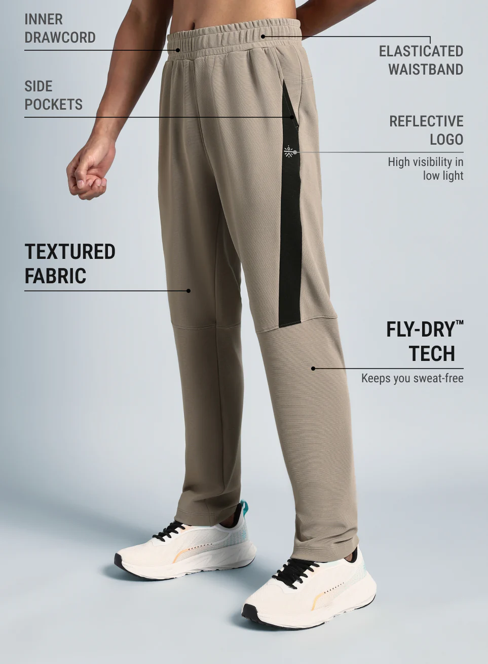 Men's Beige Pace Up Running Trackpants - Image 5