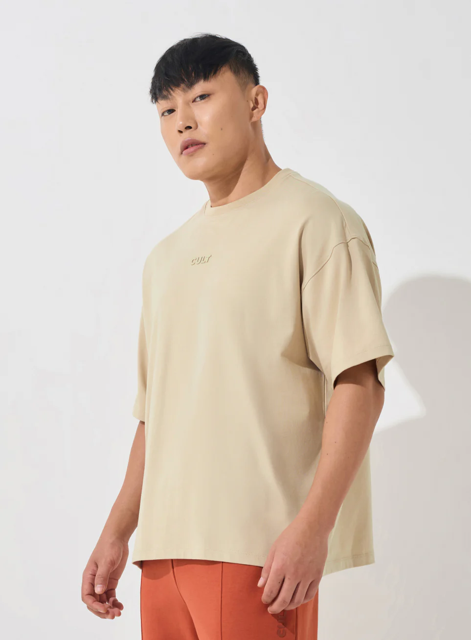 Men's Beige Soft Form Oversized T-shirt - Image 5