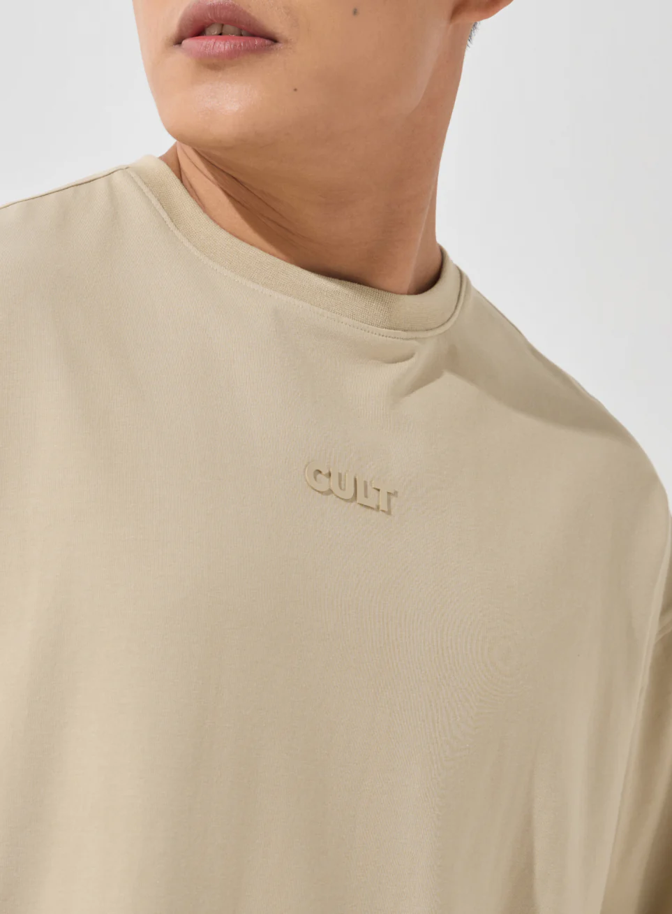 Men's Beige Soft Form Oversized T-shirt - Image 7