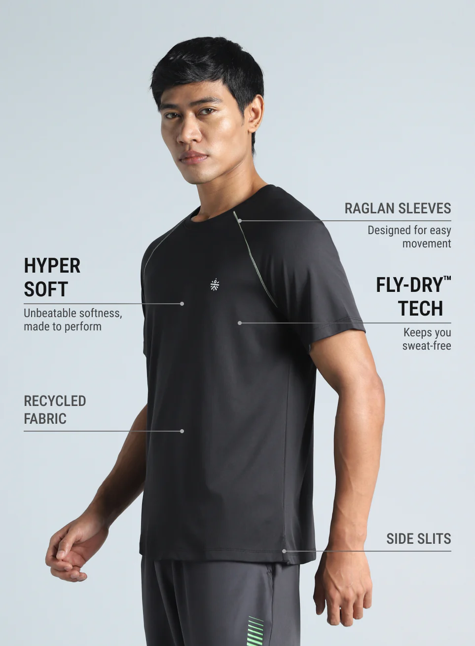 Men's Black All Day Active Recycled Poly Performance T-shirt - Image 5