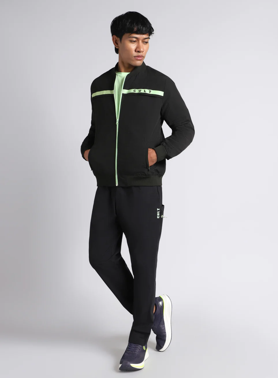 Men's Black & Green Bomber Jacket - Image 2