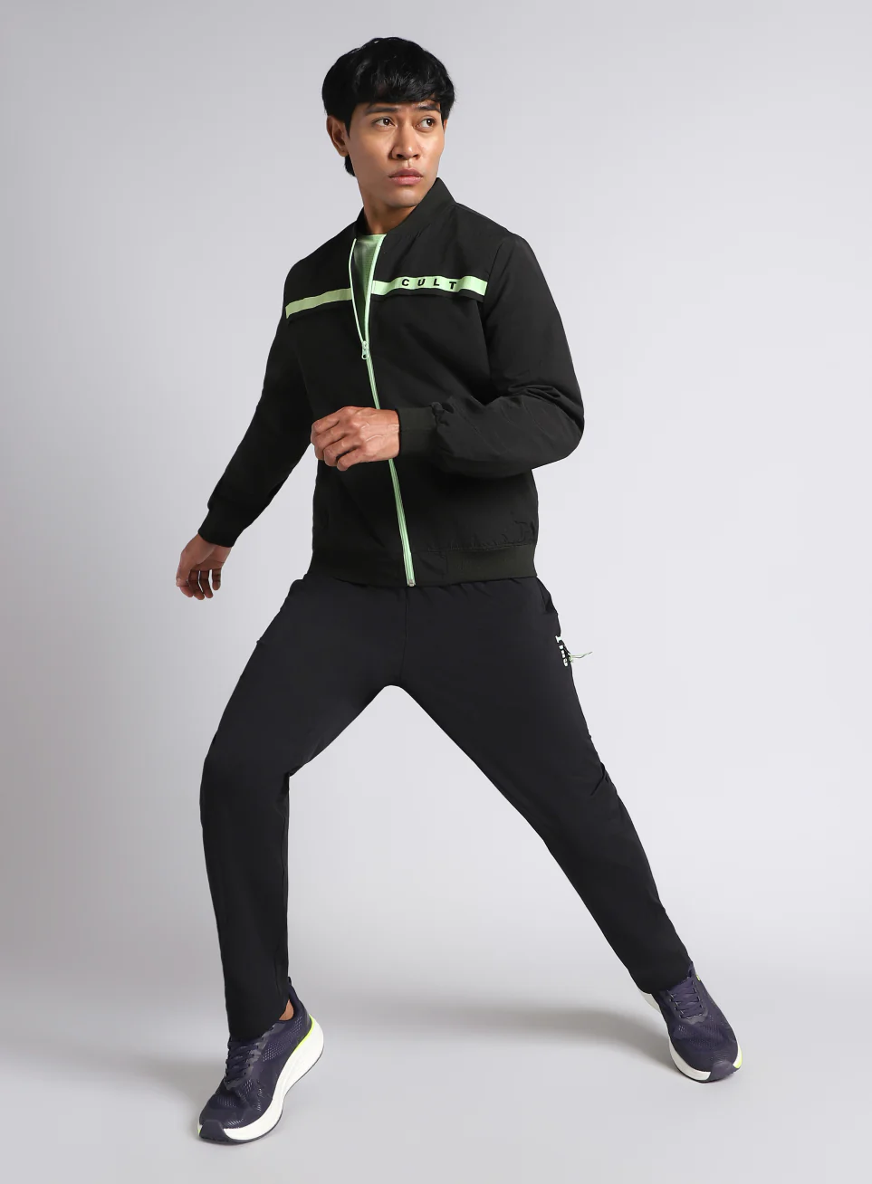 Men's Black & Green Bomber Jacket - Image 3