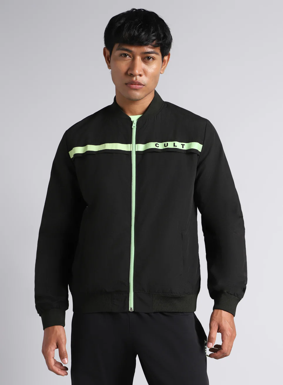Men's Black & Green Bomber Jacket - Image 4