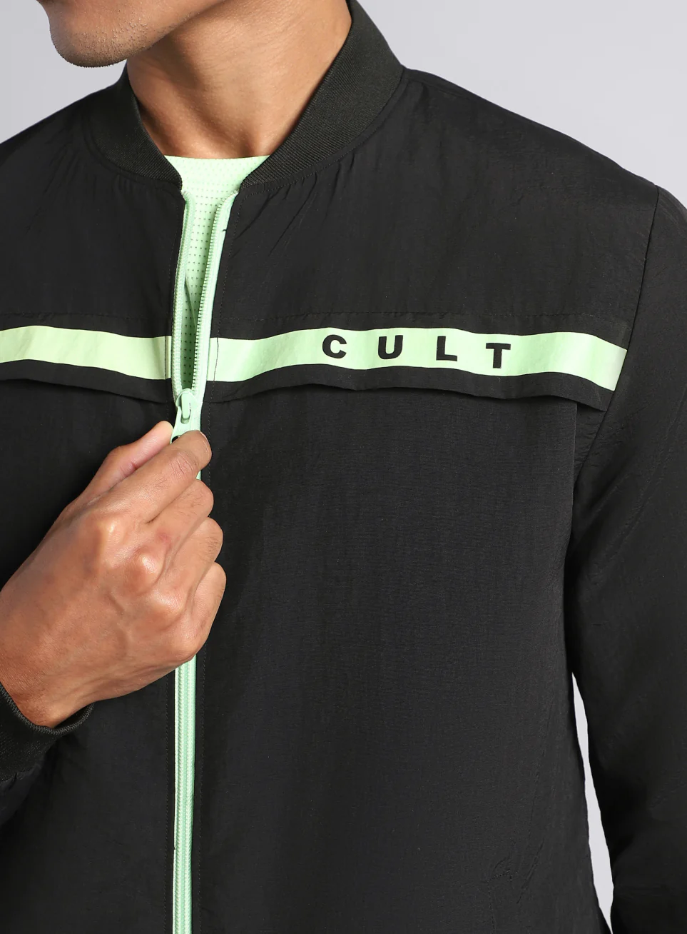 Men's Black & Green Bomber Jacket - Image 7