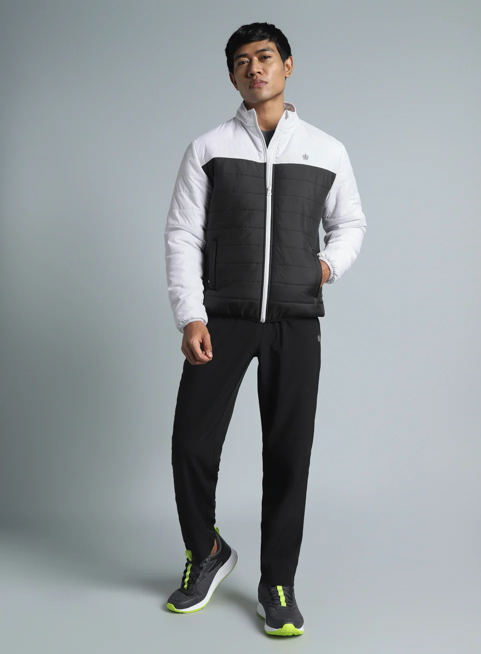 Men's Black Colorblock Puffer Jacket - Image 2