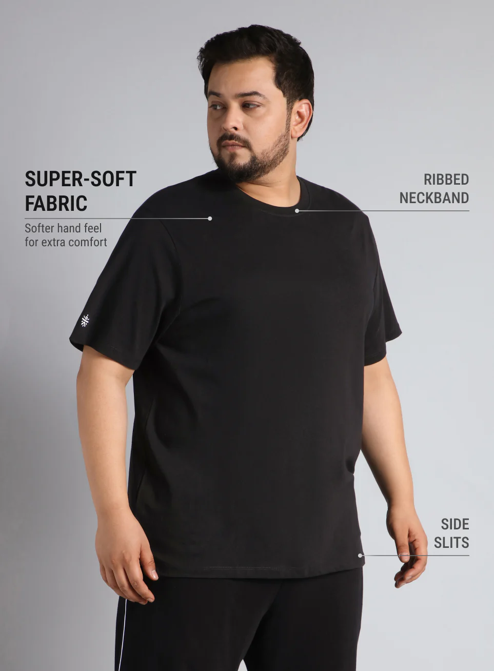 Men's Black Cotton Plus Size Everyday Regular Fit T-shirt - Image 5