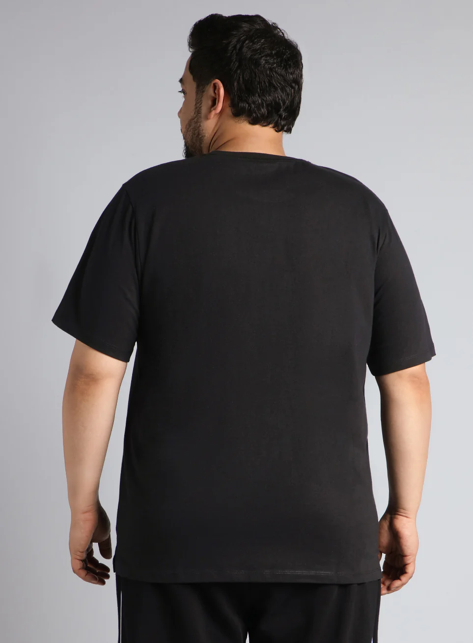 Men's Black Cotton Plus Size Everyday Regular Fit T-shirt - Image 6