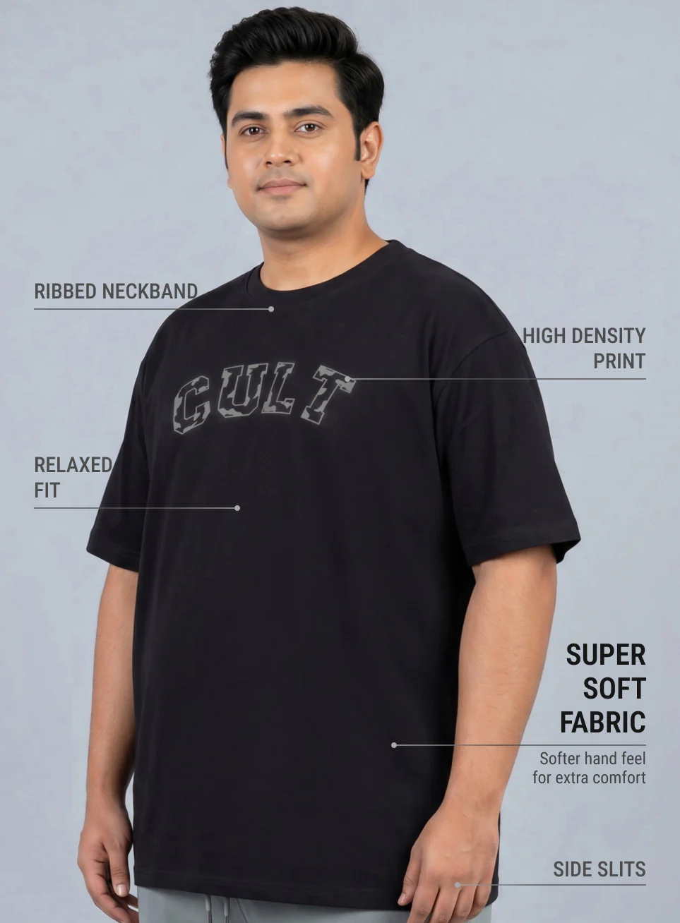 Men's Black Cult Branding Graphic Plus Size Relaxed T-shirt - Image 5