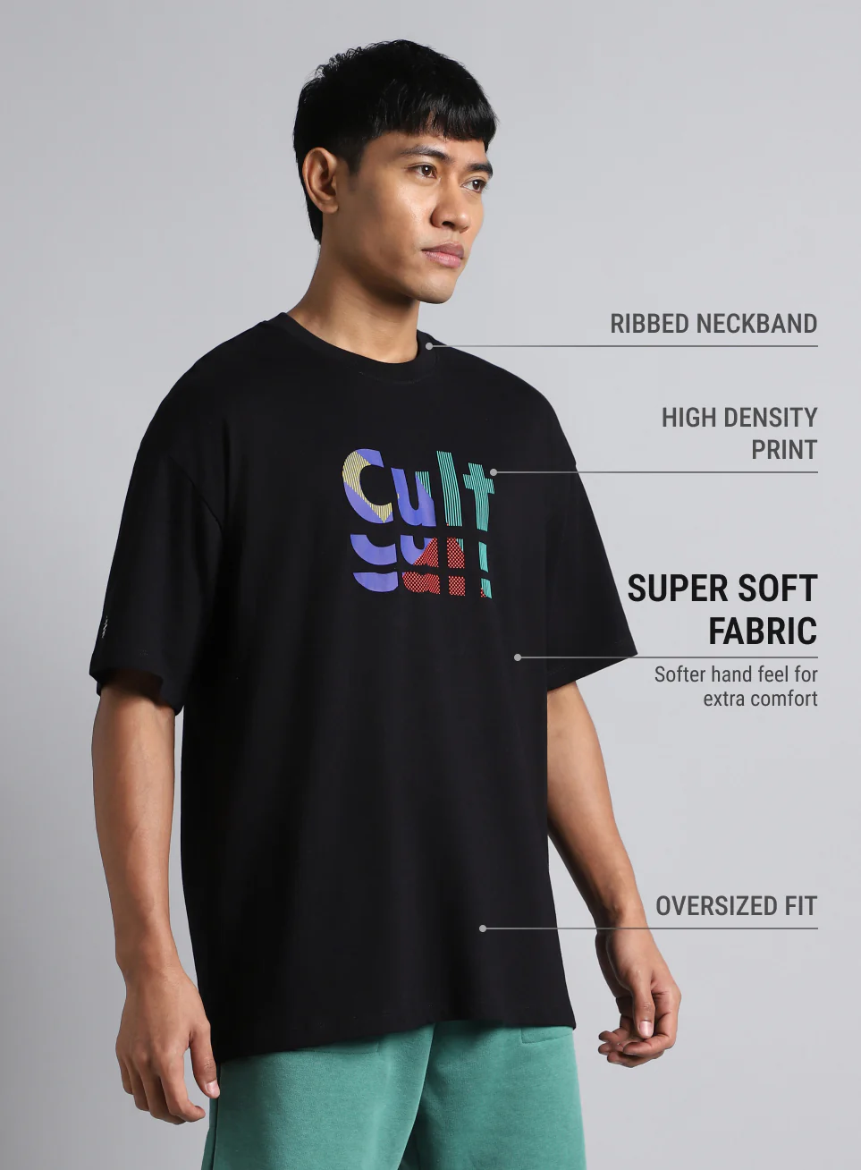 Men's Black Cult Graphic Oversized Fit T-shirt - Image 5