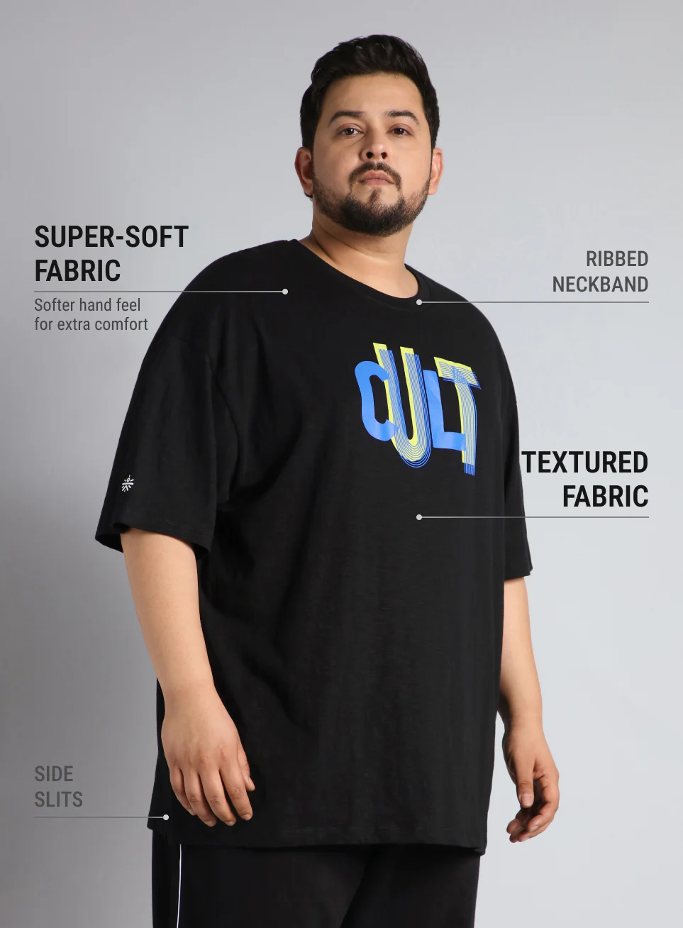 Men's Black Cult Graphic Plus Size Oversized fit T-shirt - Image 5
