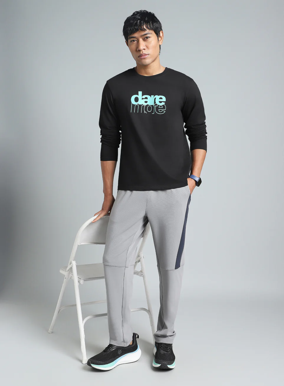 Men's Black Dare More Graphic Full Sleeve T-Shirt - Image 3