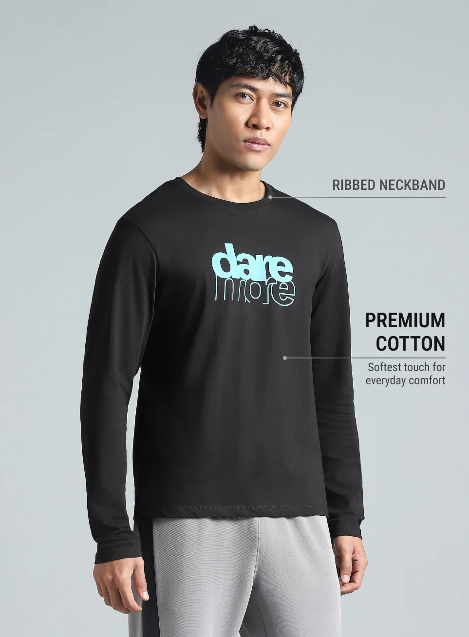 Men's Black Dare More Graphic Full Sleeve T-Shirt - Image 5