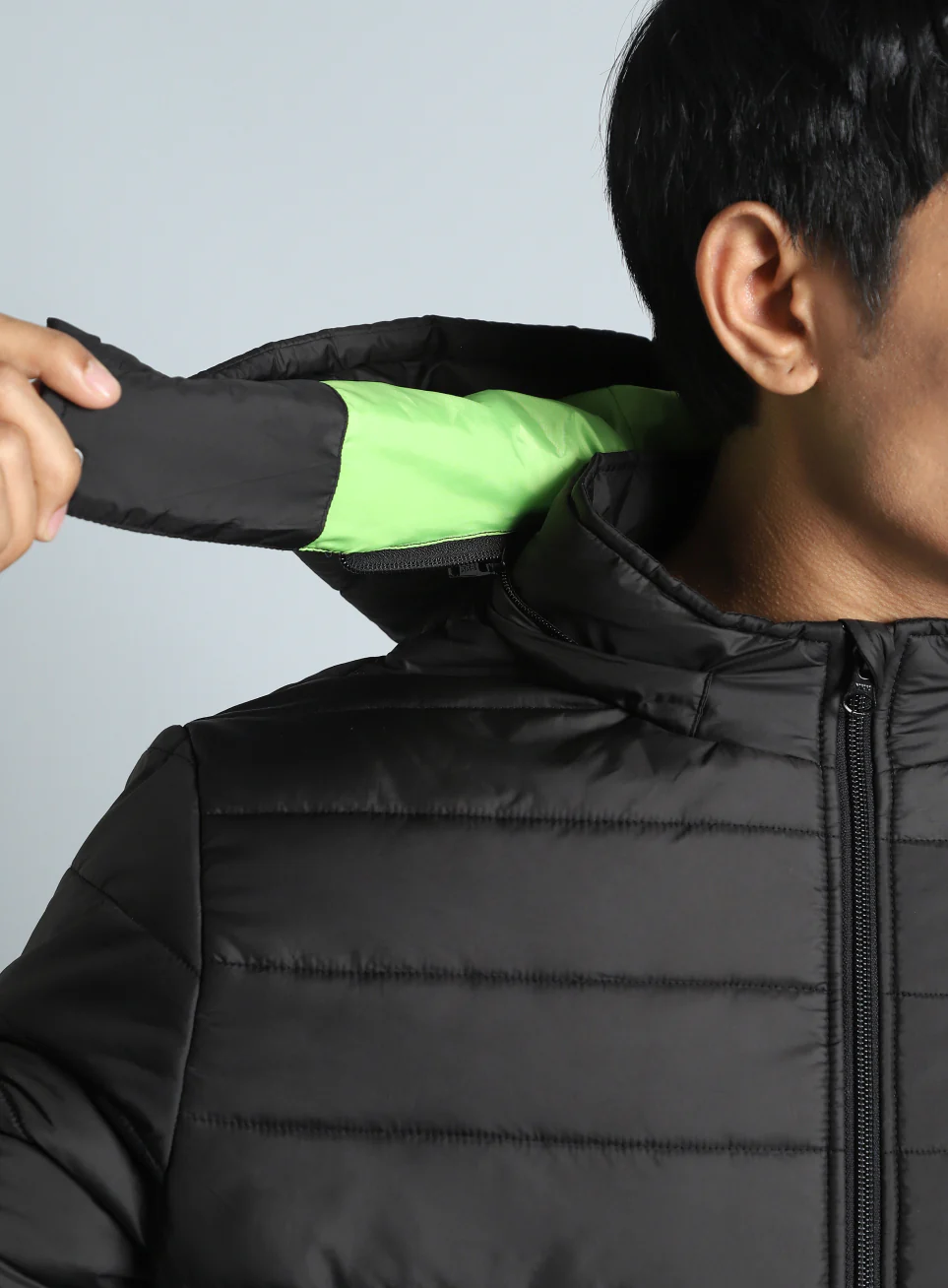 Men's Black Detachable Hoodie Puffer Jacket - Image 10