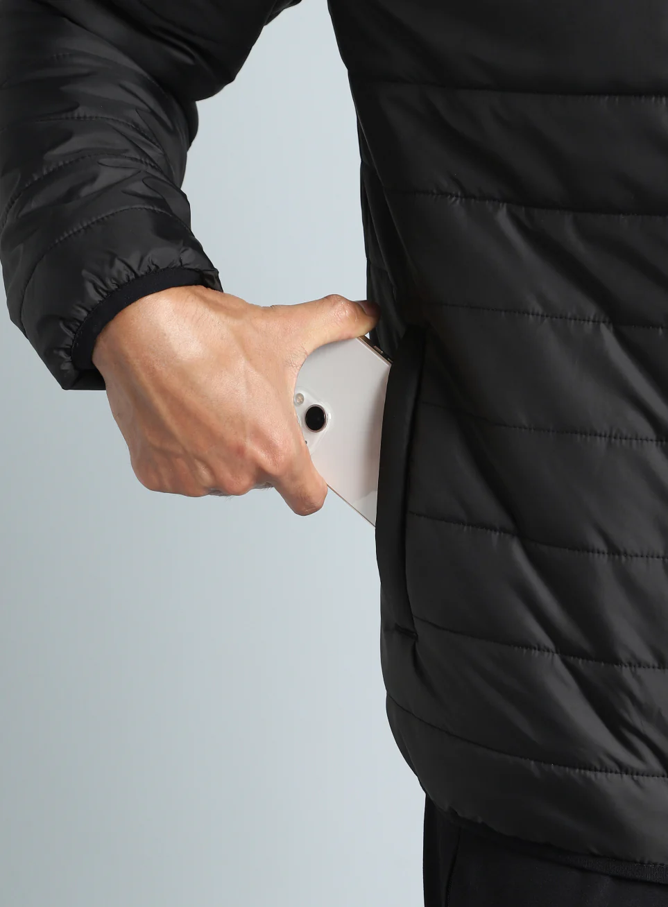 Men's Black Detachable Hoodie Puffer Jacket - Image 12
