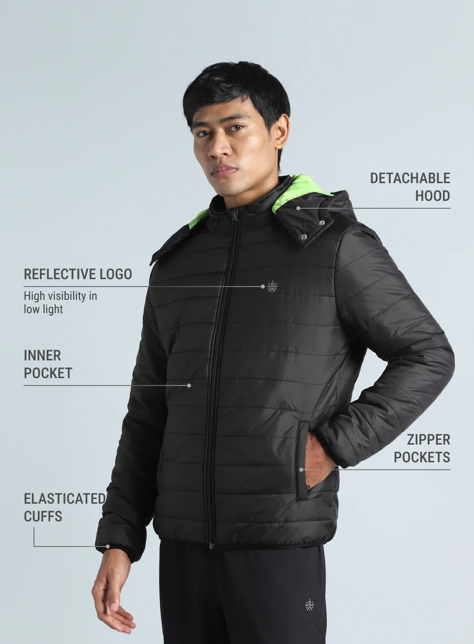 Men's Black Detachable Hoodie Puffer Jacket - Image 5