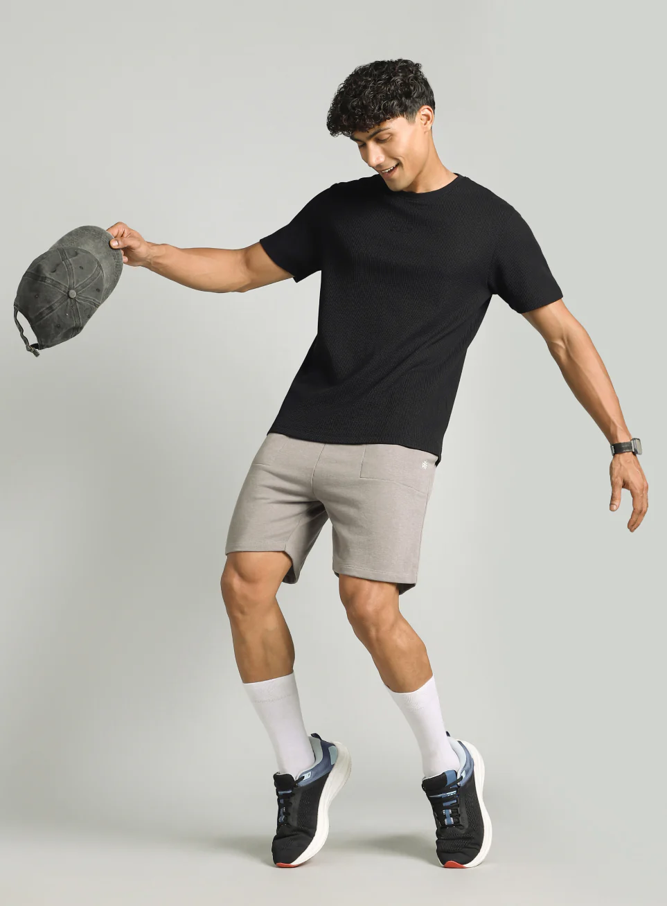 Men's Black Essential Oversized Fit Waffle T-shirt - Image 2
