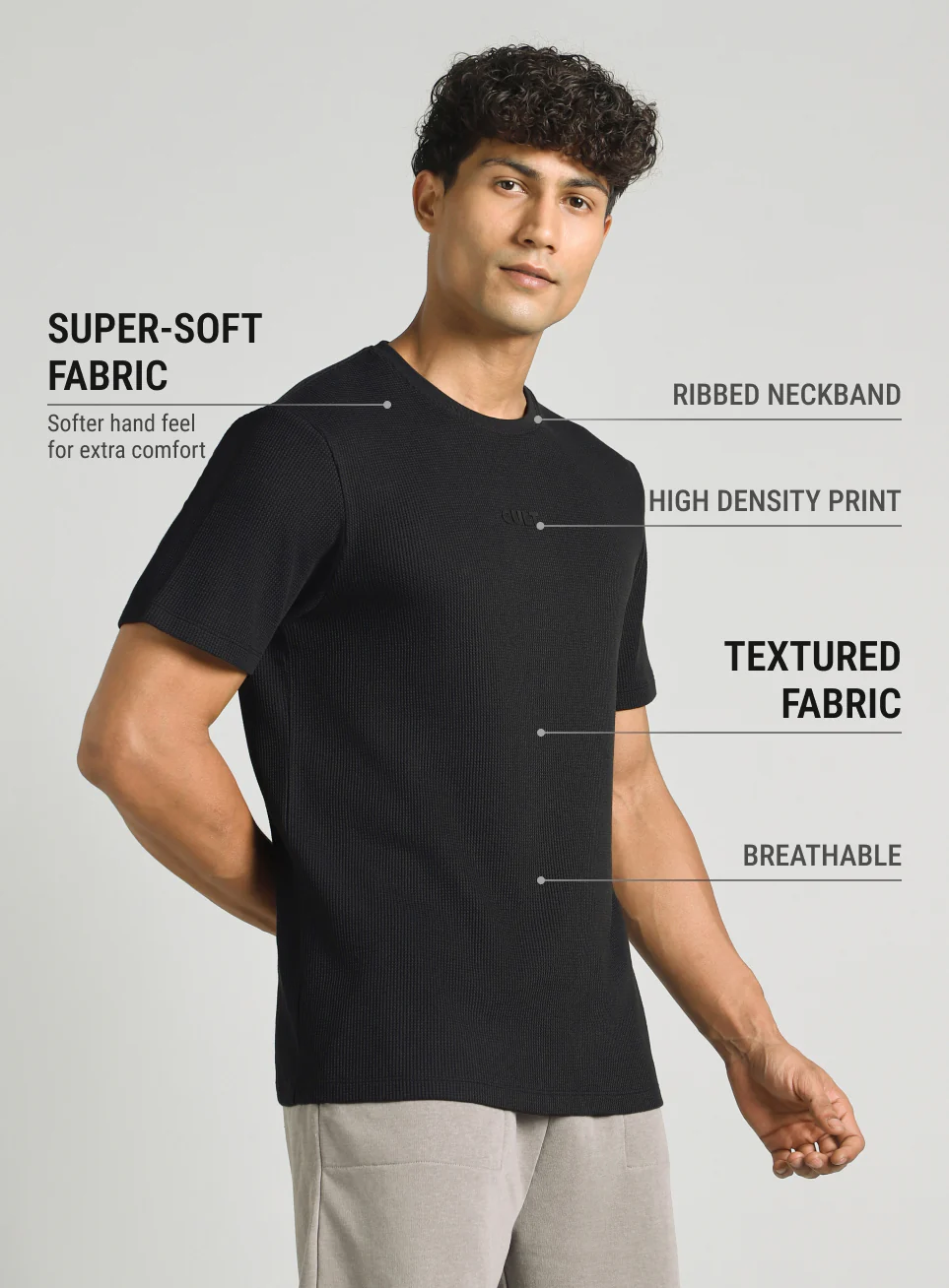 Men's Black Essential Oversized Fit Waffle T-shirt - Image 5