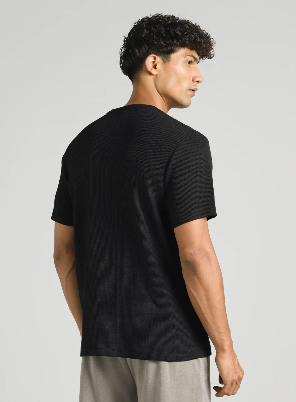 Men's Black Essential Oversized Fit Waffle T-shirt - Image 6