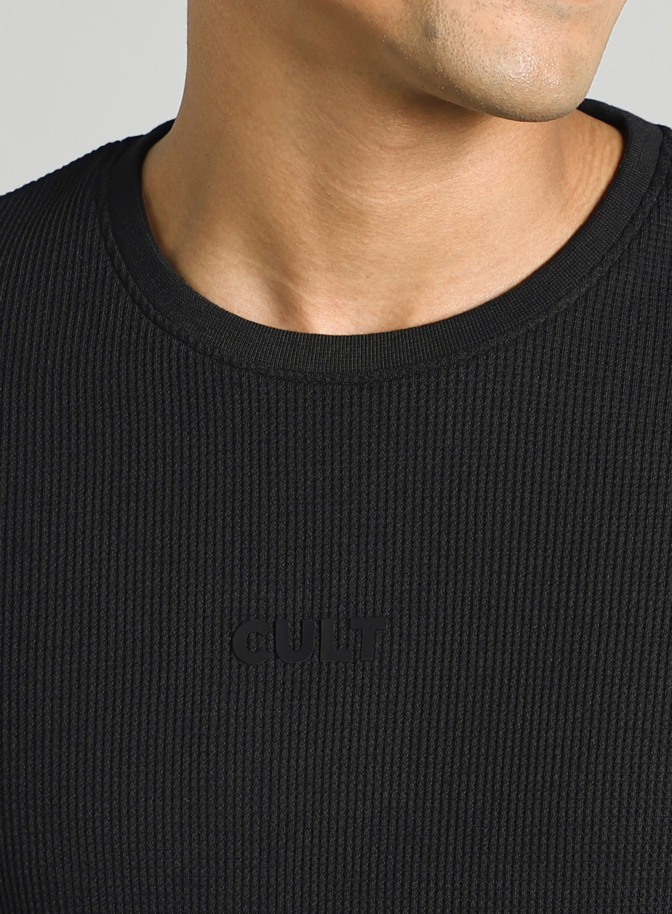 Men's Black Essential Oversized Fit Waffle T-shirt - Image 7