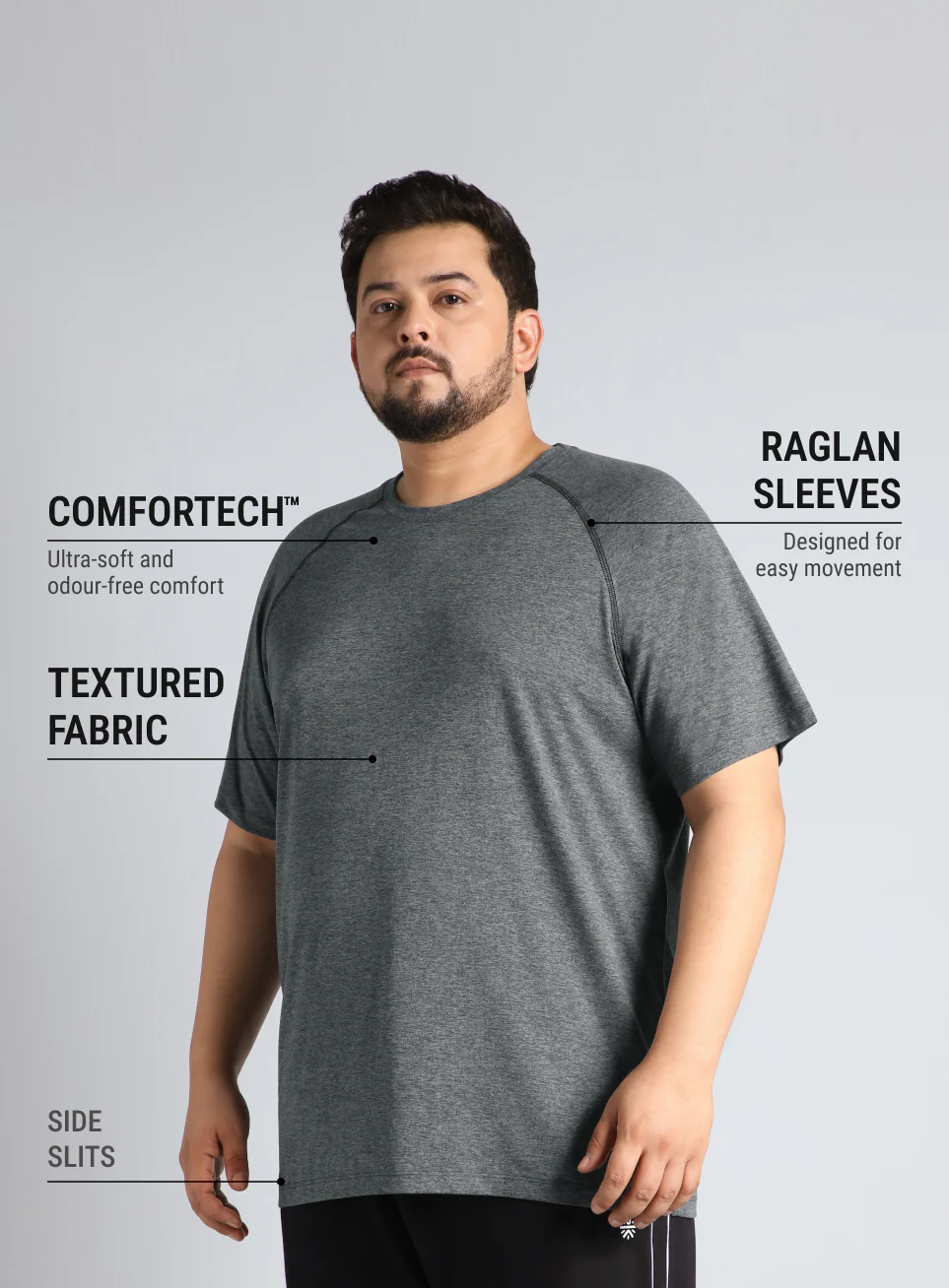 Men's Black Flex Plus Size COMFORtech Regular fit T-shirt - Image 5