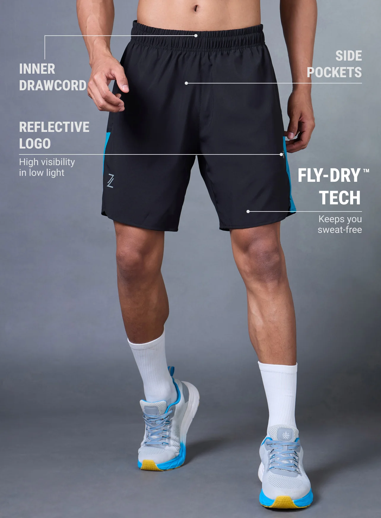 Men's Black Pace Up Runner's Shorts - Image 4