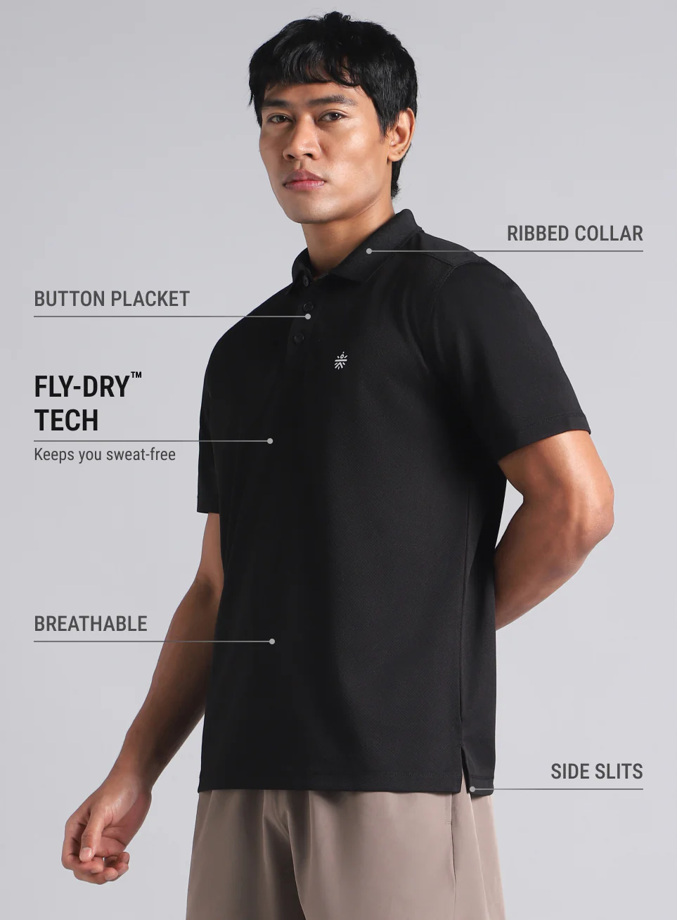 Men's Black Performance Sculpted Polo T-shirt - Image 5