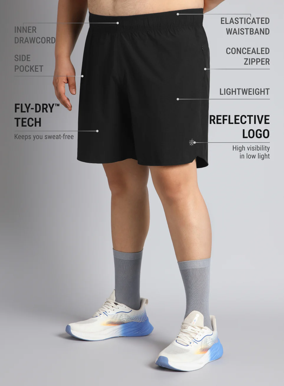 Men's Black Runner's Essential Plus Size Shorts - Image 5