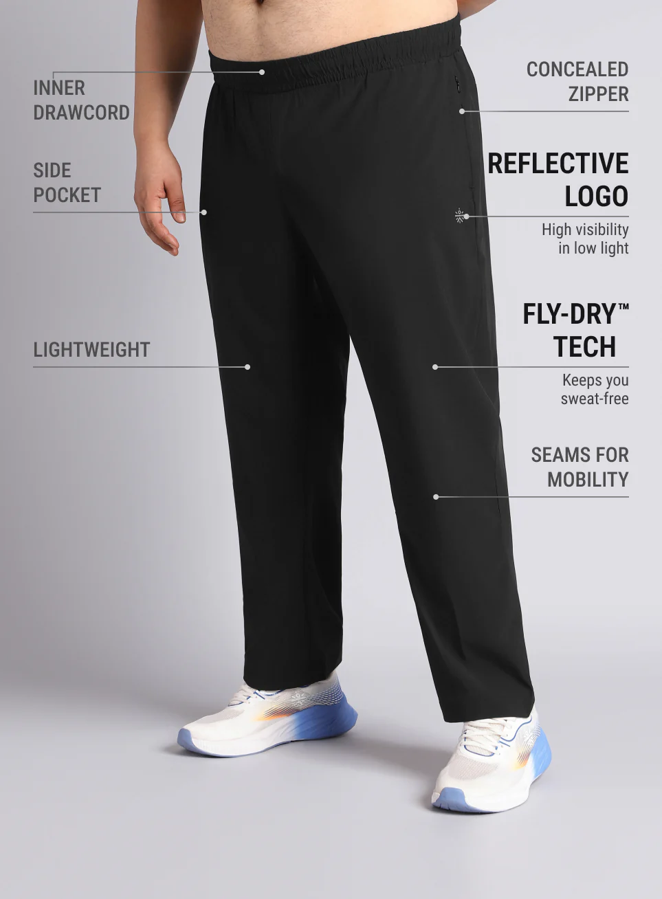 Men's Black Runner's Essential Plus Size Trackpants - Image 5