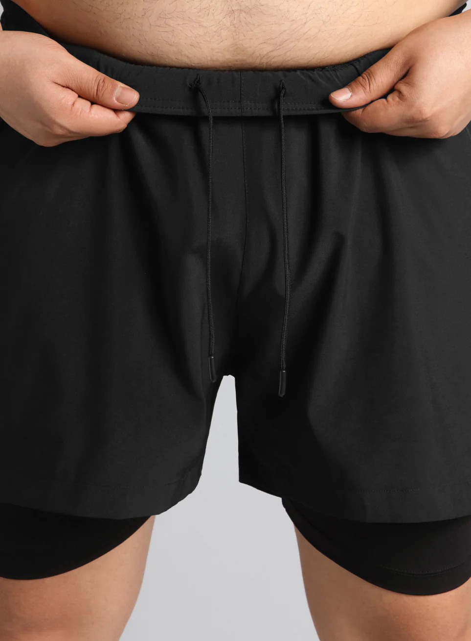Men's Black Running Plus Size In-Built Shorts - Image 11