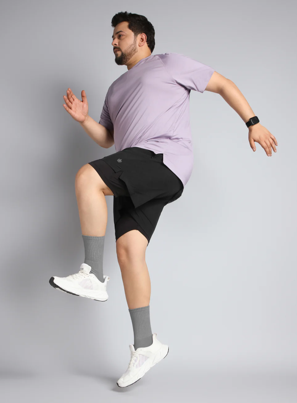 Men's Black Running Plus Size In-Built Shorts - Image 3