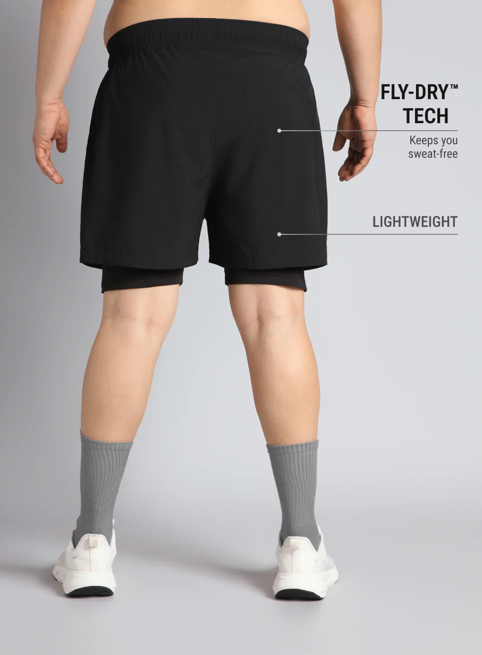 Men's Black Running Plus Size In-Built Shorts - Image 6