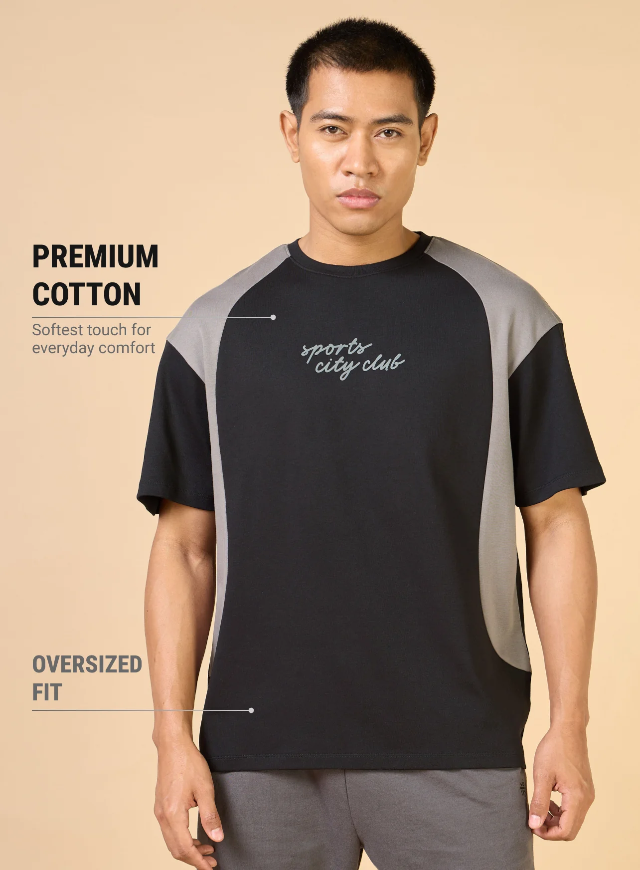 Men's Black Sports City Club Colorblock Relaxed fit T-shirt - Image 4
