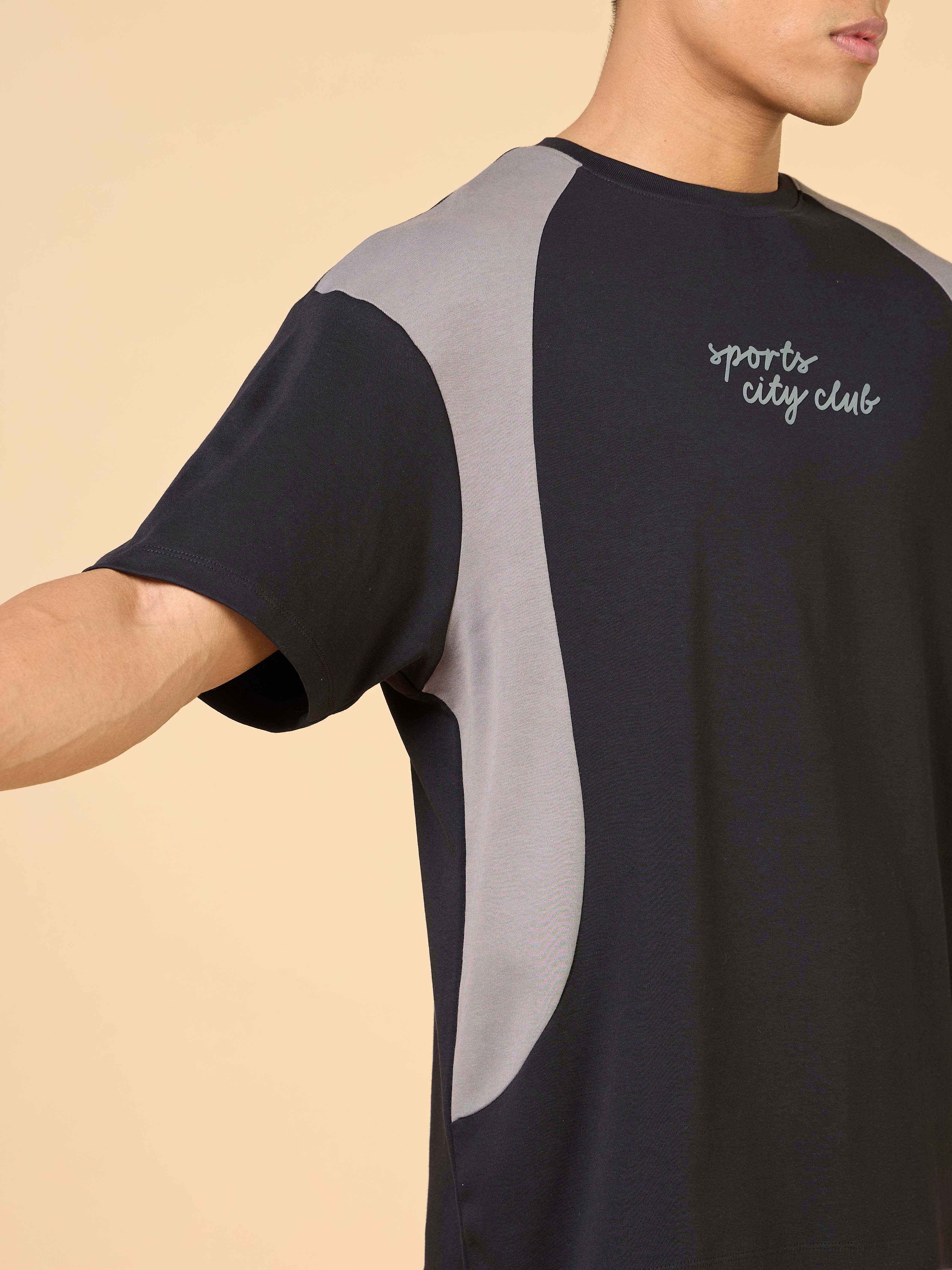Men's Black Sports City Club Colorblock Relaxed fit T-shirt - Image 8
