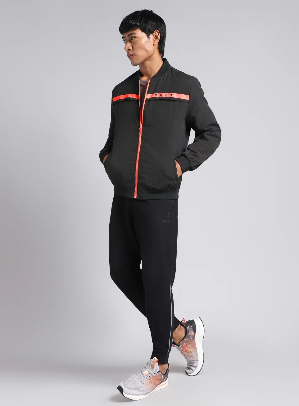 Men's Black & Orange Bomber Jacket - Image 2