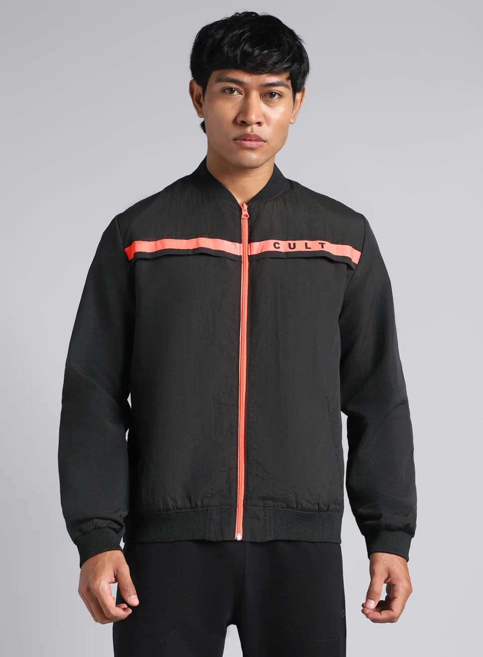 Men's Black & Orange Bomber Jacket - Image 4