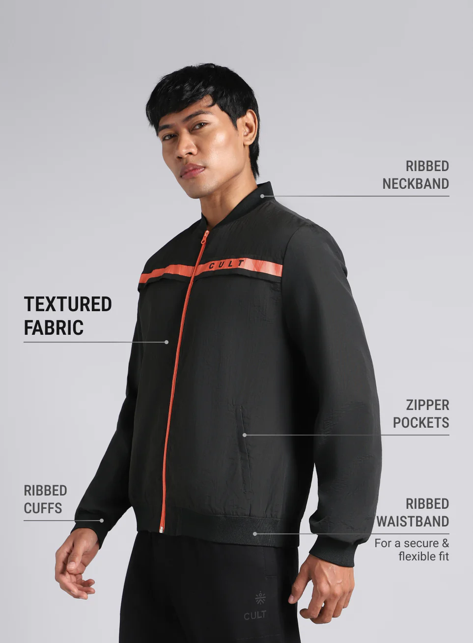 Men's Black & Orange Bomber Jacket - Image 5