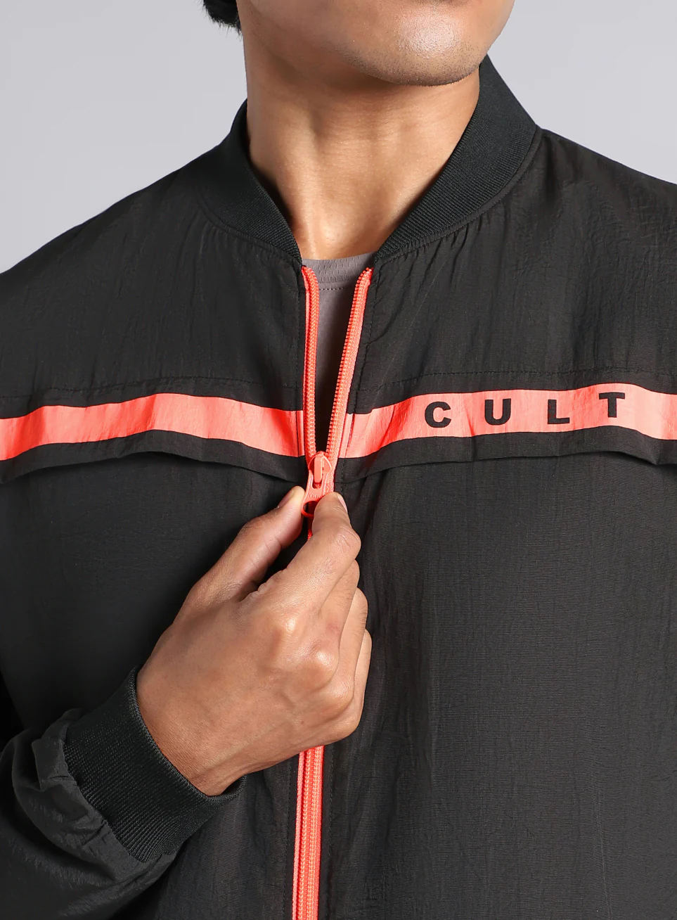 Men's Black & Orange Bomber Jacket - Image 7