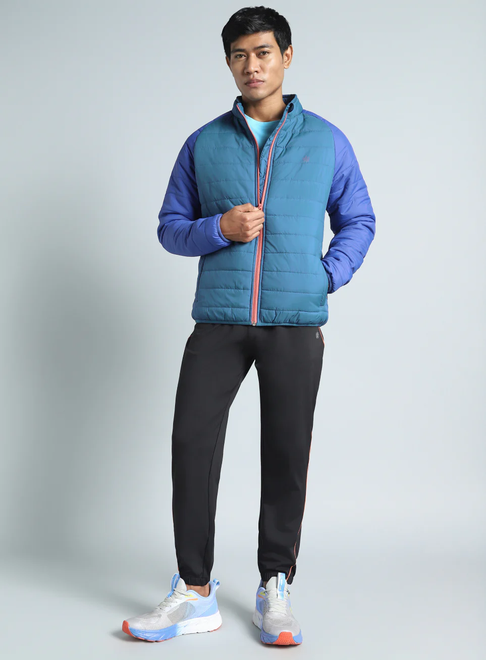 Men's Blue Colorblock Puffer Jacket - Image 2