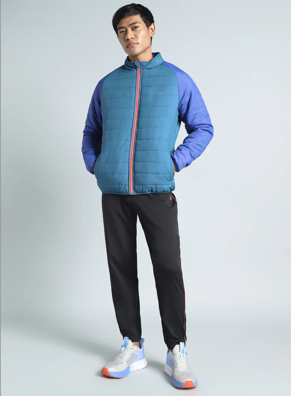 Men's Blue Colorblock Puffer Jacket - Image 3