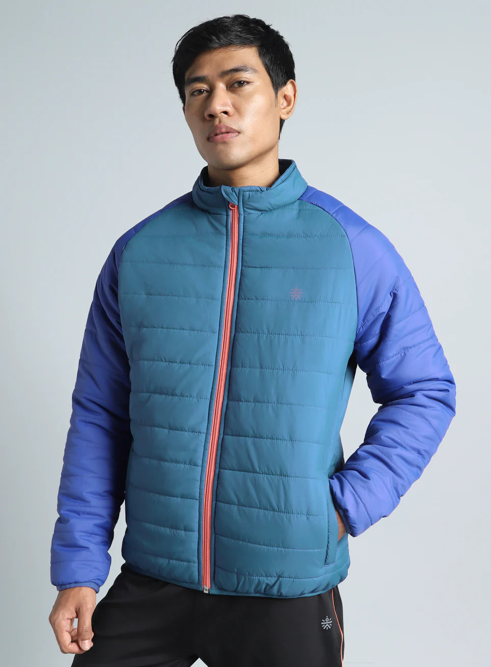 Men's Blue Colorblock Puffer Jacket - Image 4
