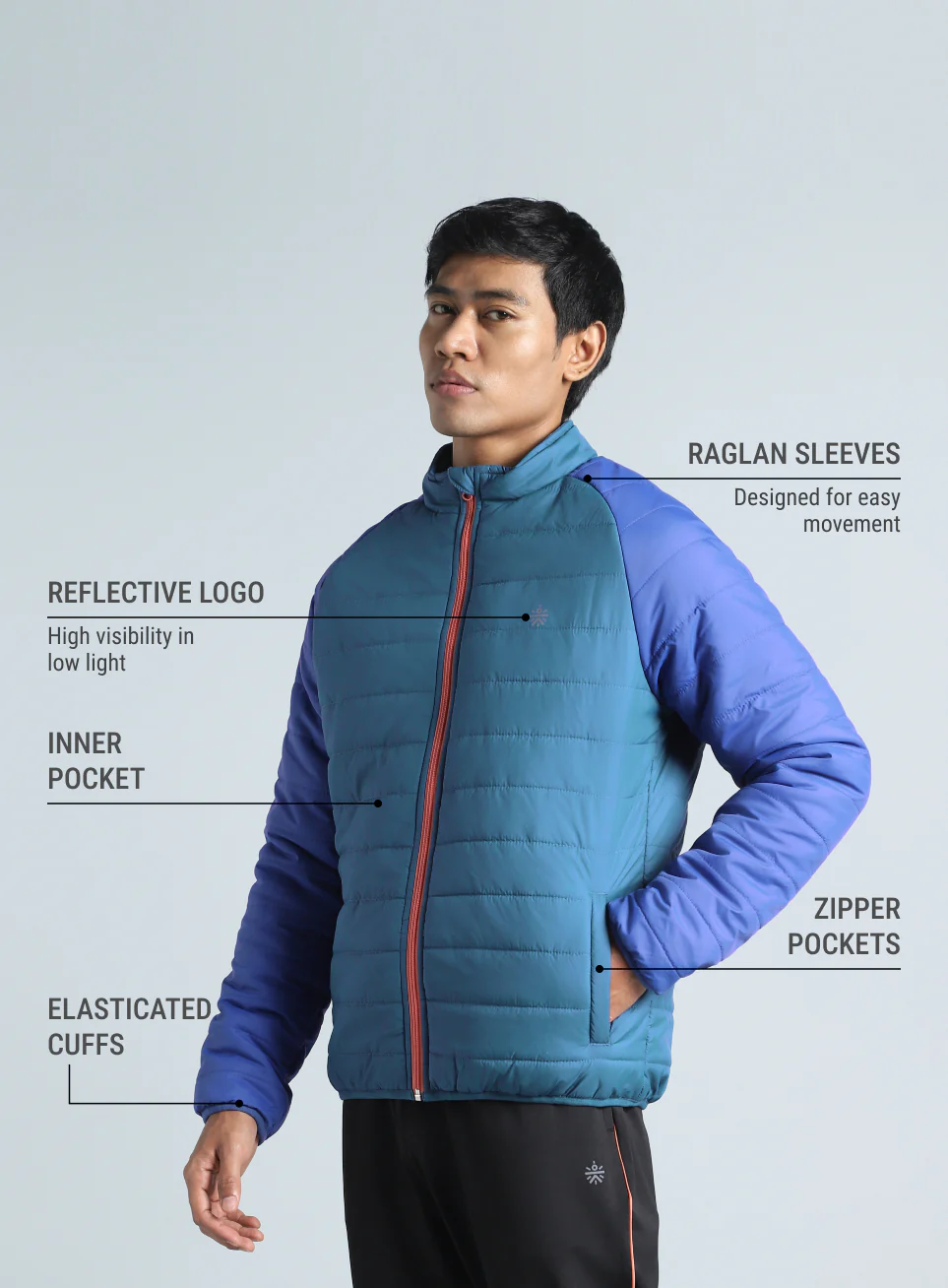 Men's Blue Colorblock Puffer Jacket - Image 5